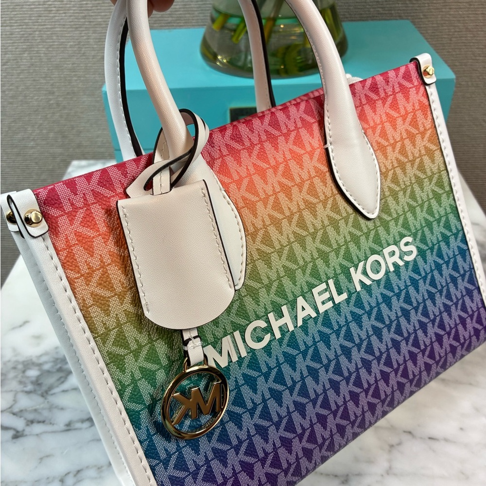 NWT Michael Kors Rainbow Pride Small Mirella Shopper Satchel Bag - MSRP $448 - Picture 2 of 8